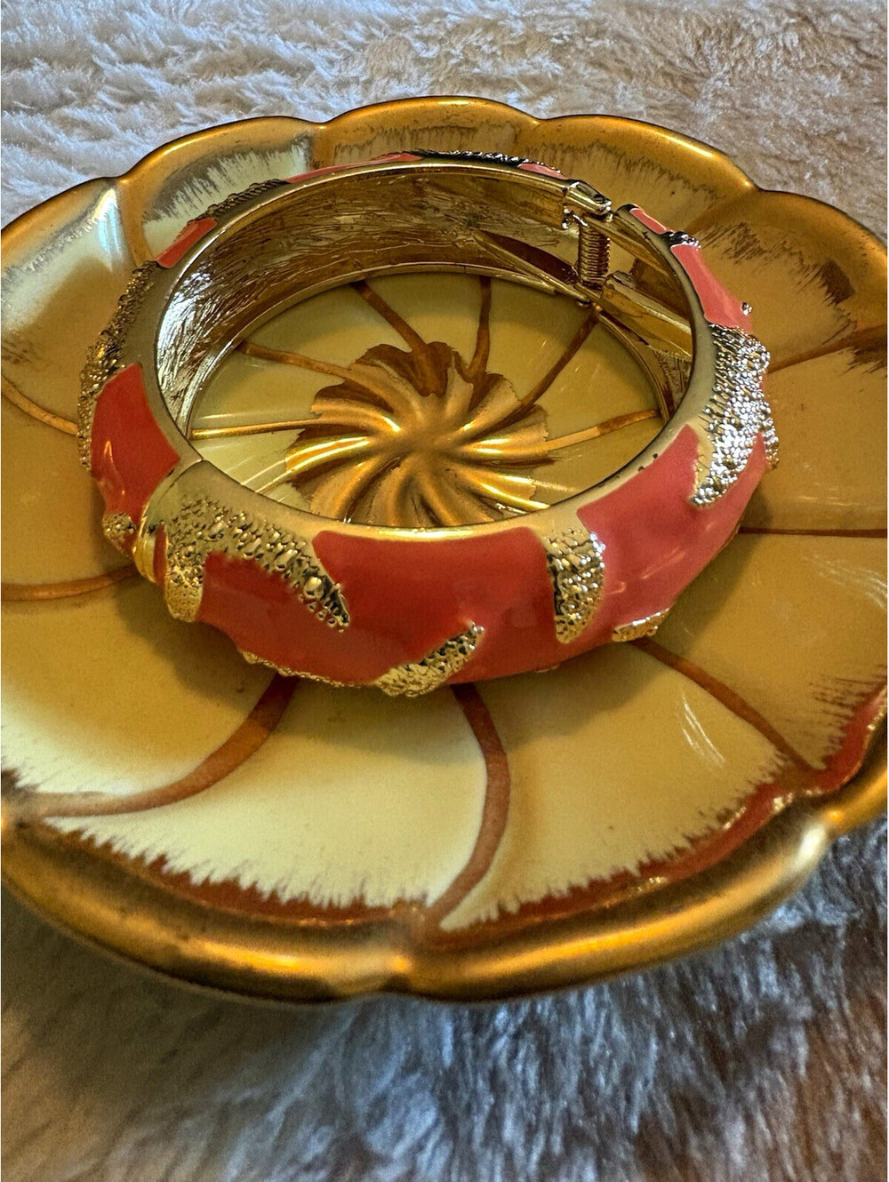 Amrita Singh Tangerine / Coral Enamel Gold Starfish Hinged Clamper Bangle